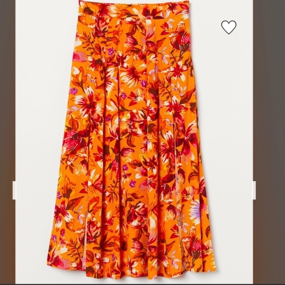 H&m floral orange tropical side slit midi skirt - Picture 2 of 7